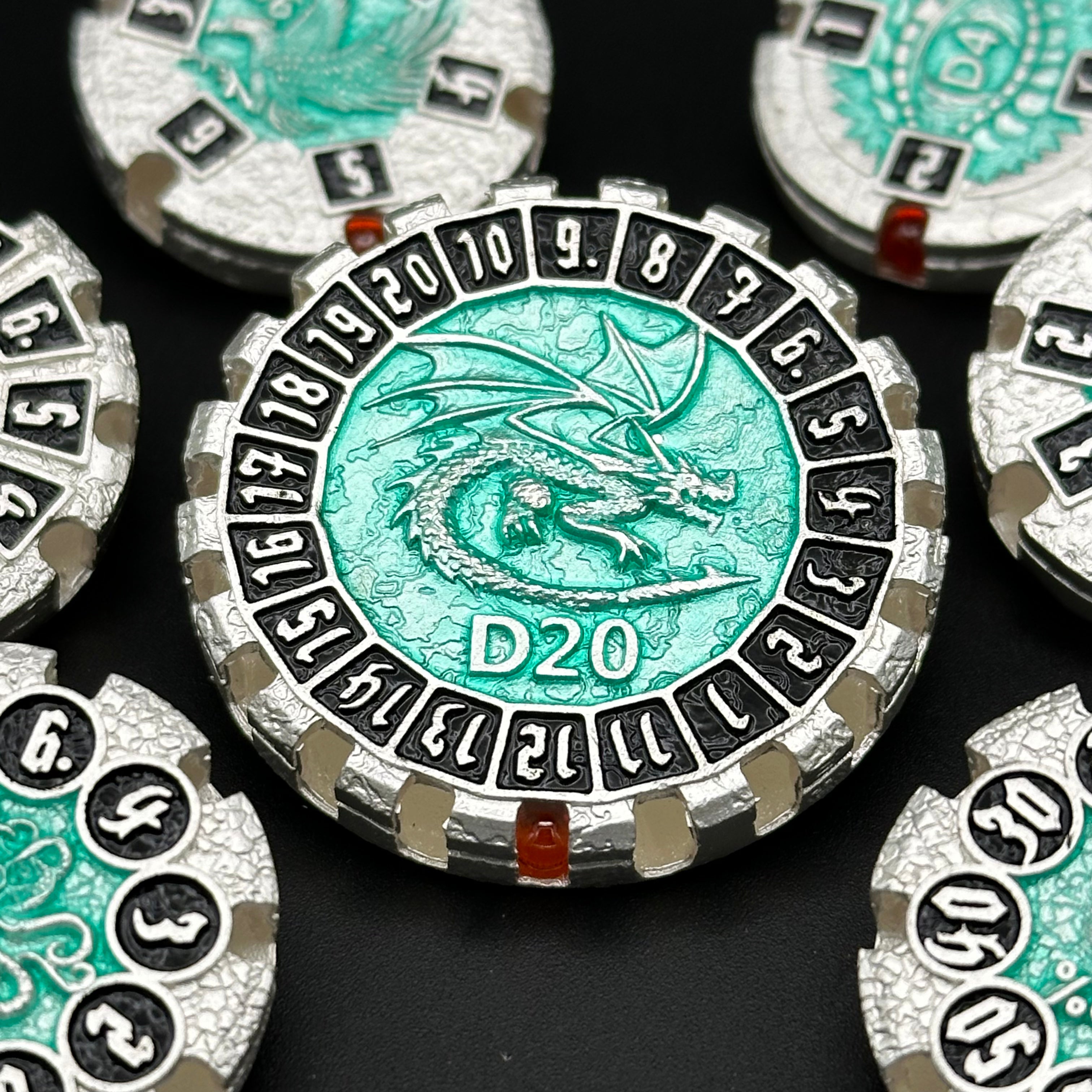 Silver & Teal Disc Dice